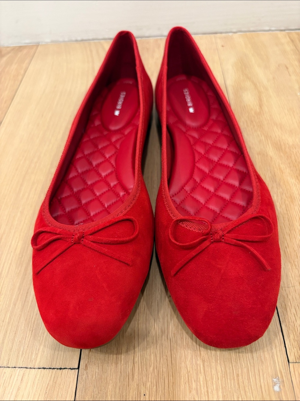 Birdies Red Suede Ballet Flat with Bow